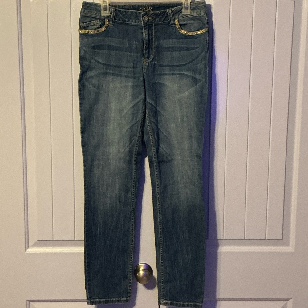 Cache Vintage Jeans with Rhinestone embellishments on Pockets; Size 10